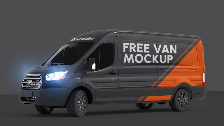Free cargo delivery van photoshop mockup 8K Resolution